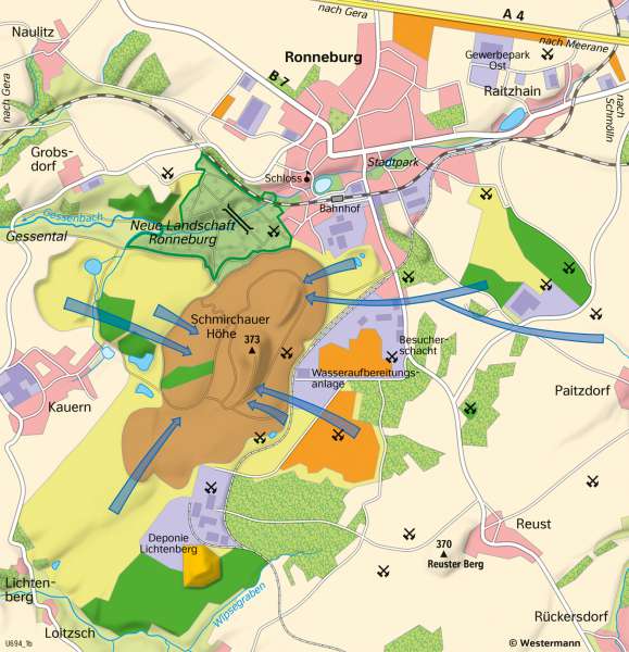Ronneburg | Uranerzbergbau und Folgenutzung | Thüringen - Umwelt und Energie | Karte 24/2