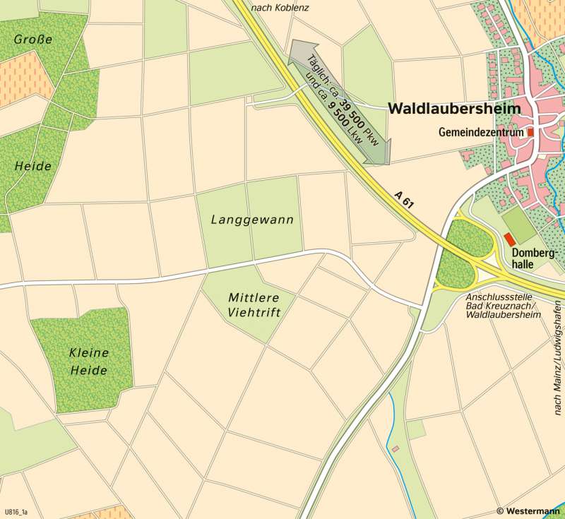 Waldlaubersheim | Gewerbeansiedlung an der Autobahn | Waldlaubersheim - Wirtschaft und Verkehr | Karte 23/4