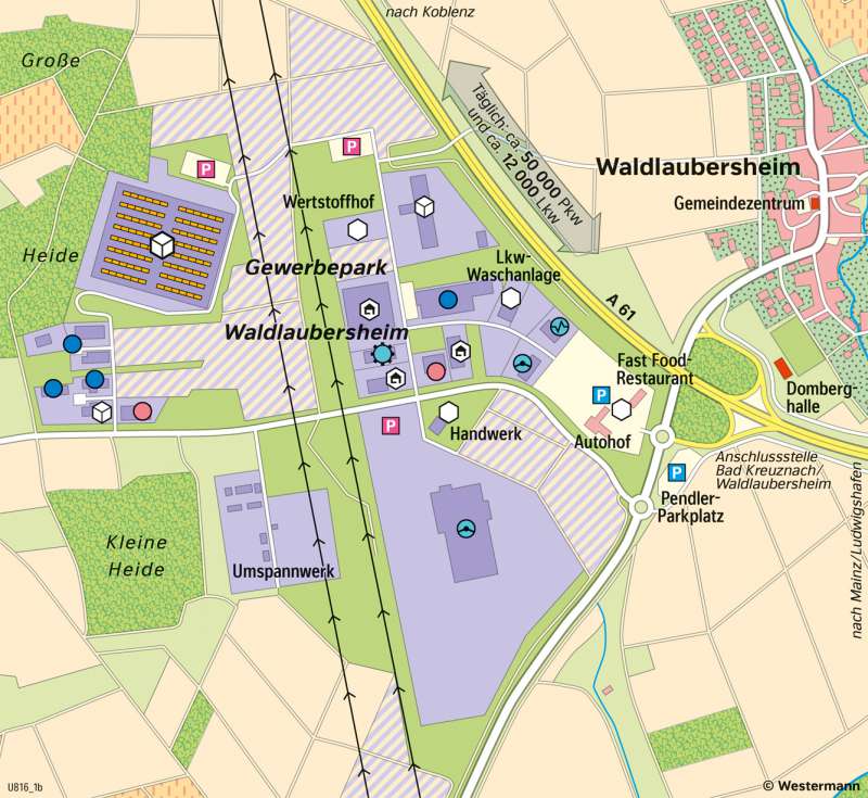 Waldlaubersheim | Gewerbeansiedlung an der Autobahn | Waldlaubersheim - Wirtschaft und Verkehr | Karte 23/4