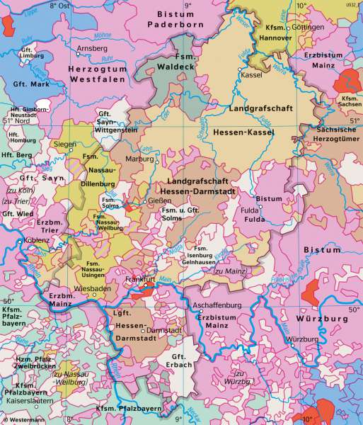 Hessen | Kleinstaaten vor 1789 | Hessen - Territorialentwicklung und Stadtwachstum | Karte 26/1