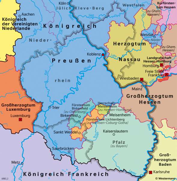 Deutscher Bund | Territorien 1818 | Deutscher Bund - Territorial- und Stadtentwicklung | Karte 27/3