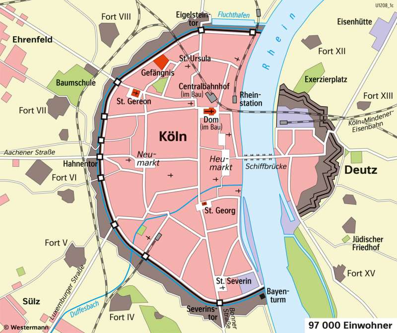 Köln | Festungsstadt (um 1850) | Köln - Eine Stadt im Wandel der Zeit | Karte 26/3