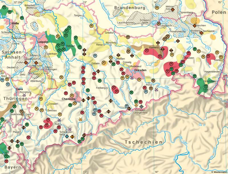 Diercke Weltatlas - Kartenansicht - Sachsen - Bergbau (Gewinnungs- und