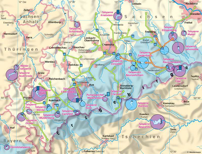 Südwestsachsen | Talsperren und Fernwasserversorgung | Sachsen - Umwelt | Karte 20/2