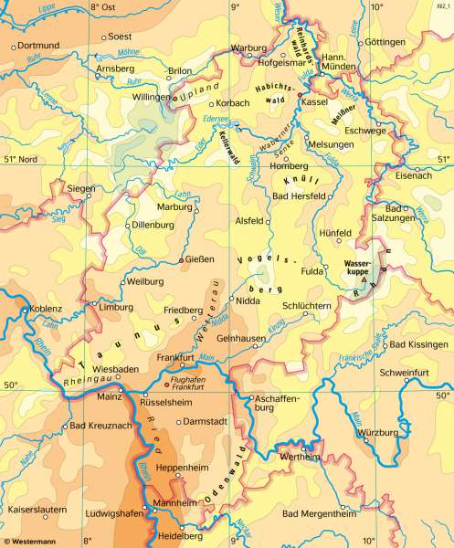 Hessen | Temperaturen im Jahr | Hessen - Landwirtschaft und Klima | Karte 19/2