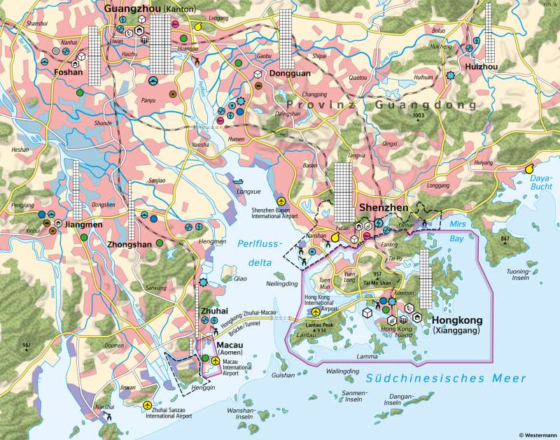 Perlflussdelta (Südost-China) | Verstädterung und Wirtschaftswachstum | Asien - Verstädterung | Karte 106/1
