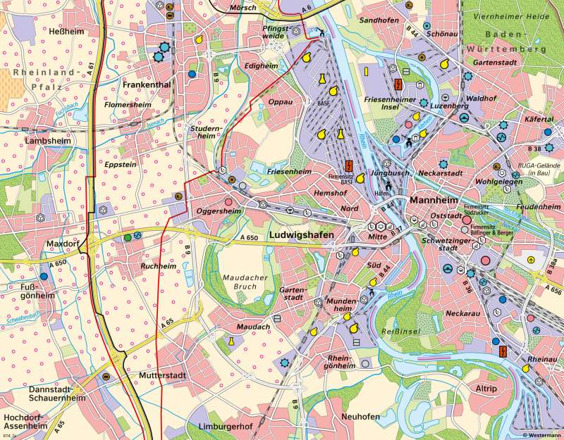 Vorderpfalz, Ludwigshafen und Mannheim | Landschaftswandel | Vorderpfalz, Ludwigshafen und Mannheim - Räume im Wandel | Karte 24/1