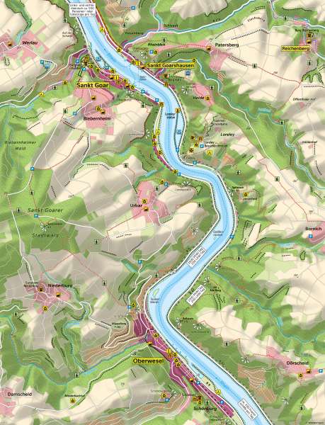 Mittelrheintal bei Sankt Goar und Oberwesel | Tourismus und Verkehr im UNESCO-Welterbe | Mittelrheintal bei Sankt Goar und Oberwesel - Eine Karte lesen und auswerten | Karte 14/1