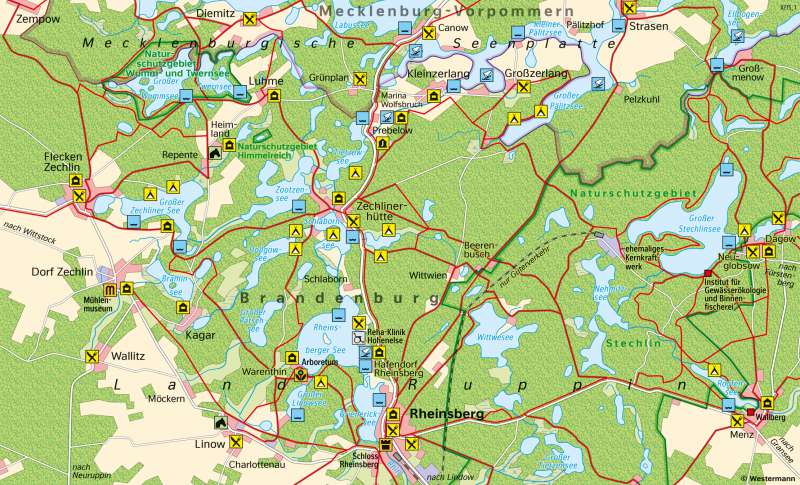 Rheinsberger Seenlandschaft | Tourismus | Brandenburg und Berlin - Tourismus | Karte 25/2