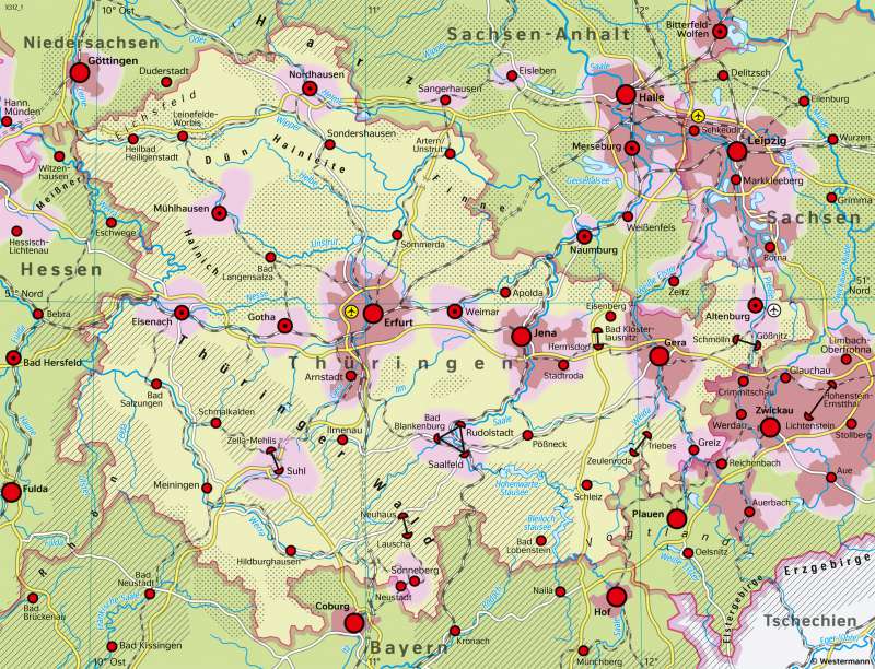 Thüringen | Raumordnung und Verkehr | Thüringen - Bevölkerung und Raumordnung | Karte 21/3