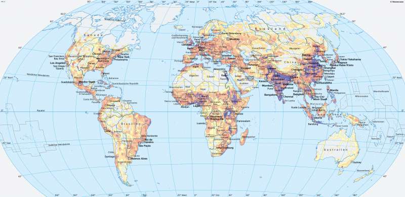 Diercke Weltatlas Kartenansicht Erde Bevolkerungsverteilung Und Megastadte 978 3 14 1003 6 178 2 1