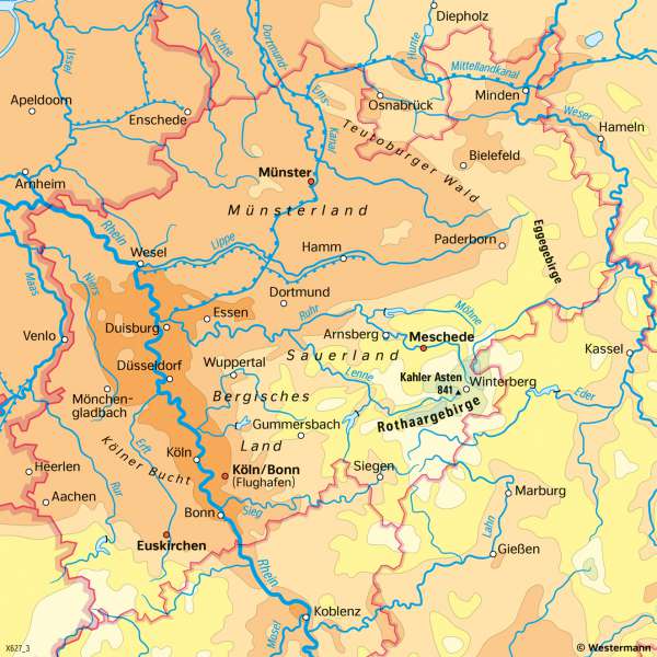 Nordrhein-Westfalen | Temperaturen im Jahr | Nordrhein-Westfalen - Klima und Landwirtschaft | Karte 18/1
