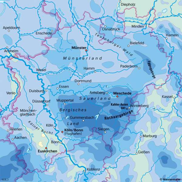 Nordrhein-Westfalen | Niederschläge im Jahr | Nordrhein-Westfalen - Klima und Landwirtschaft | Karte 18/2