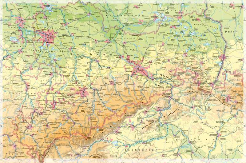 Diercke Weltatlas - Kartenansicht - Sachsen - Physische Karte - 978-3