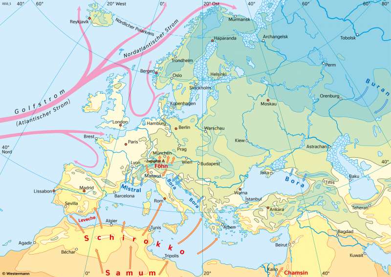 Europa | Temperaturen im Januar | Europa - Klima | Karte 74/1