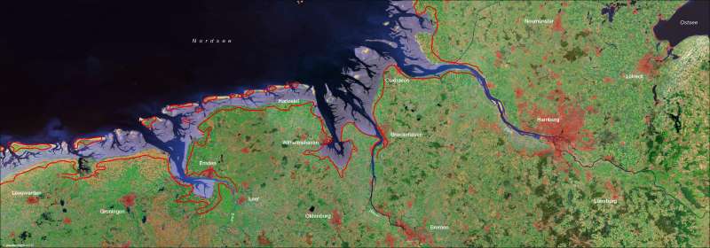 Nordseküste | Satellitenbild | Nordseeküste - Fremdenverkehr/Landgewiinung | Karte 12/1