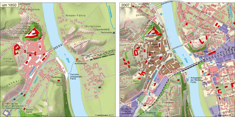 Meißen | Stadtentwicklung um 1850/2007 | Stadtentwicklung | Karte 11/3